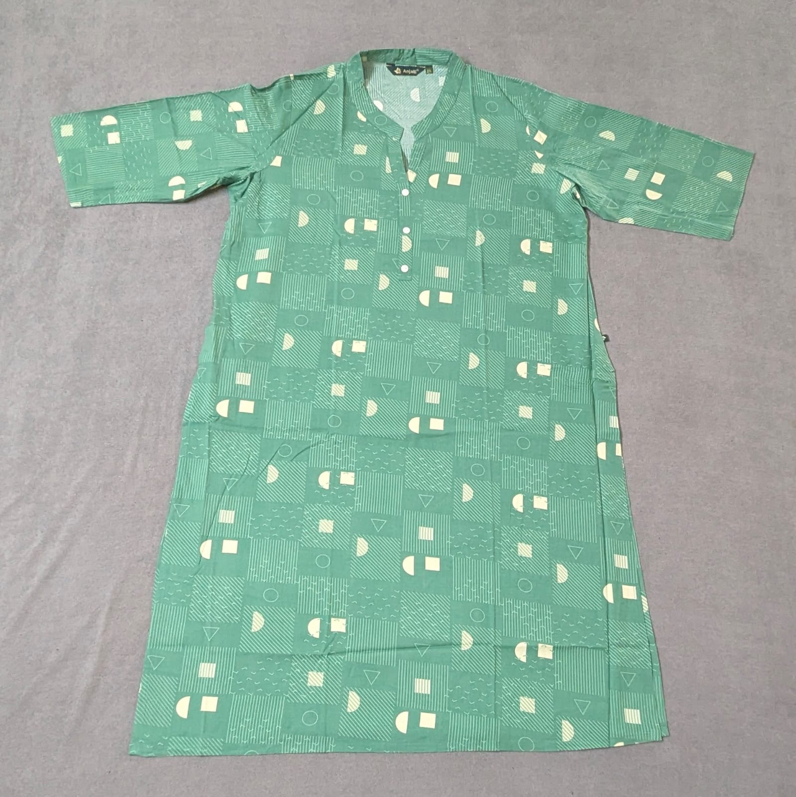 Pocket Style Green Cotton Kurti – Plus Size Straight Fit