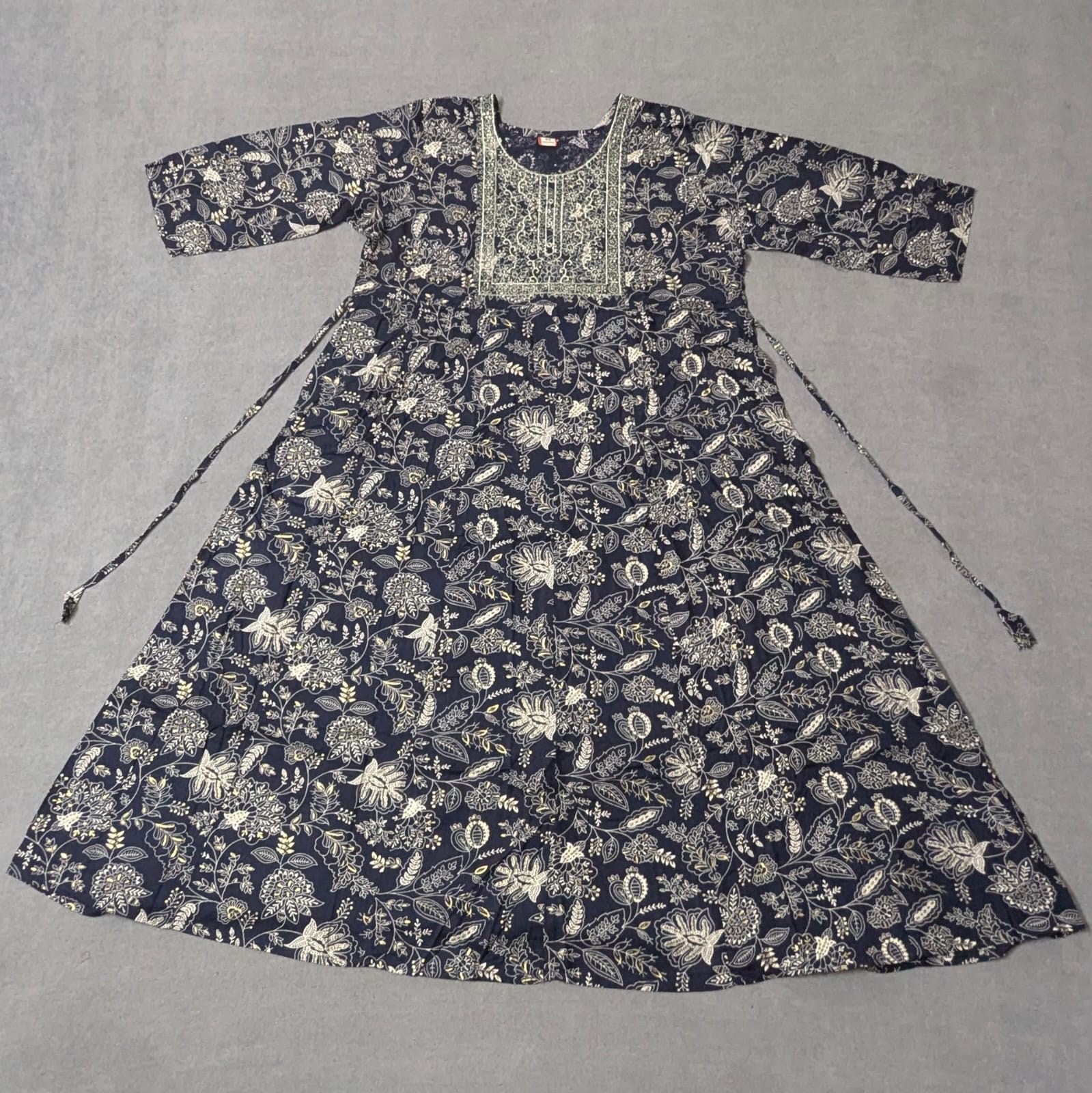 EthnoGlow Navy Blue Umbrella Kurti – Plus Size Ethnic Flare