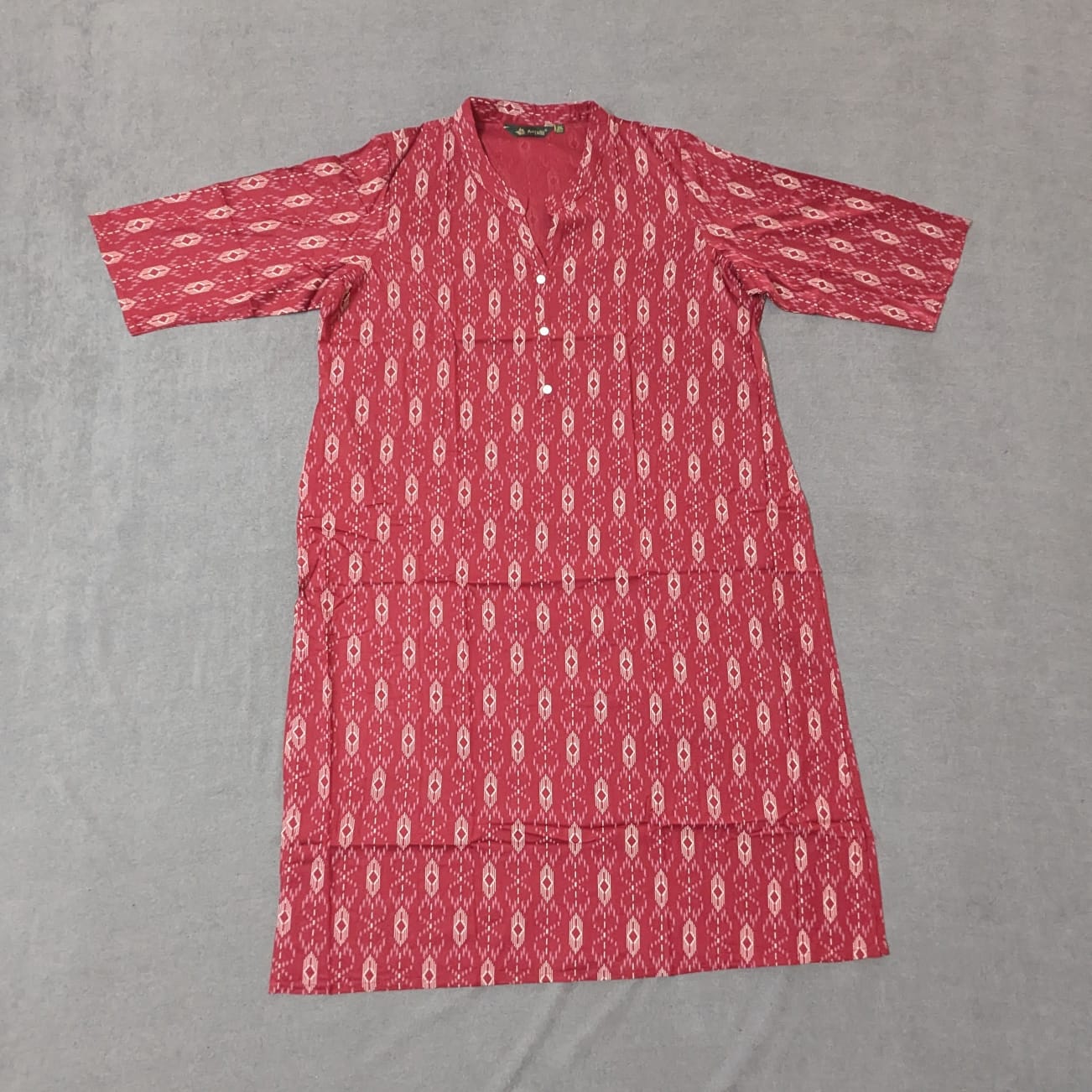 Pocket Style Red Cotton Kurti – Plus Size Straight Fit
