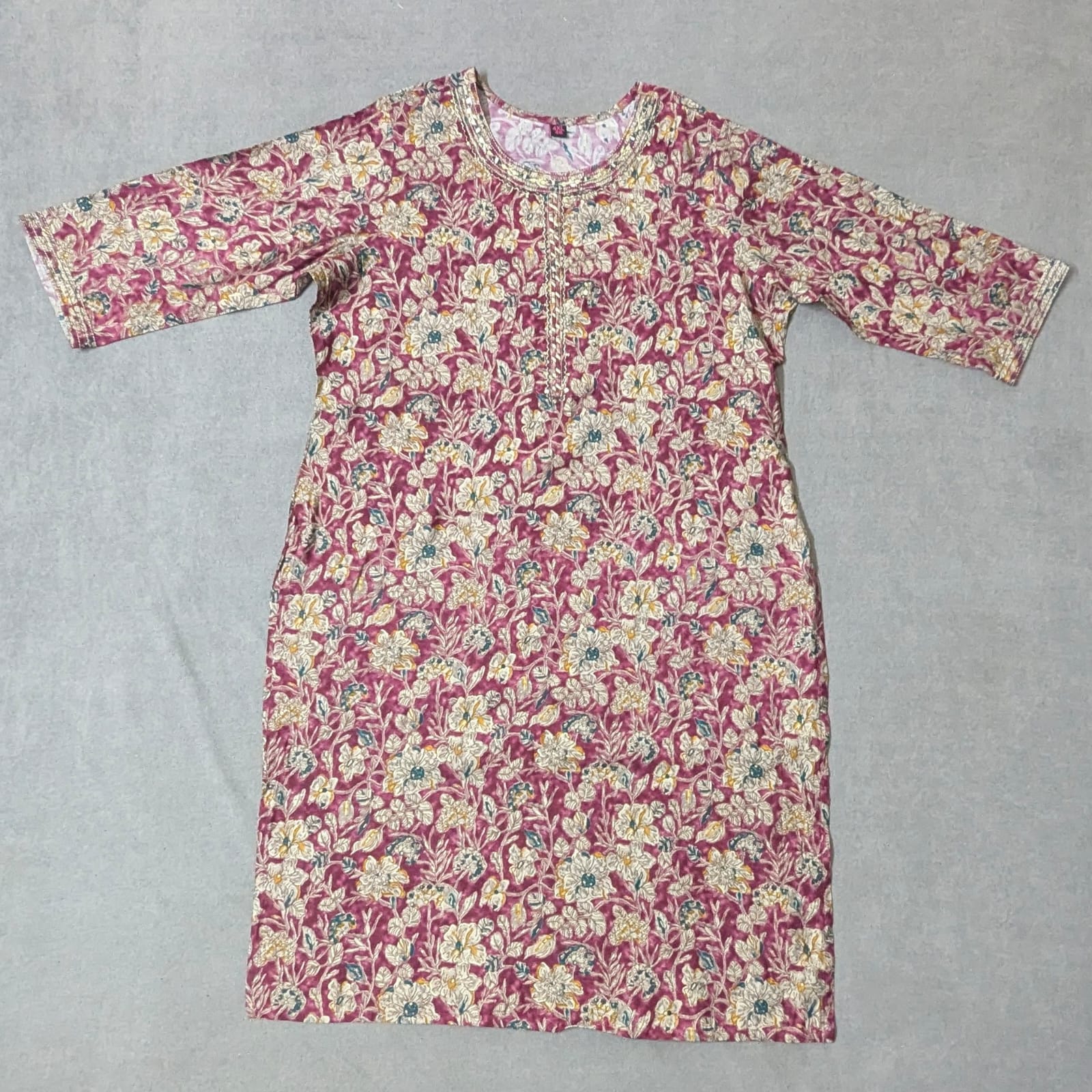 RosePetal Floral Kurti – Straight Cut Grand Neck Design for Plus Size Women