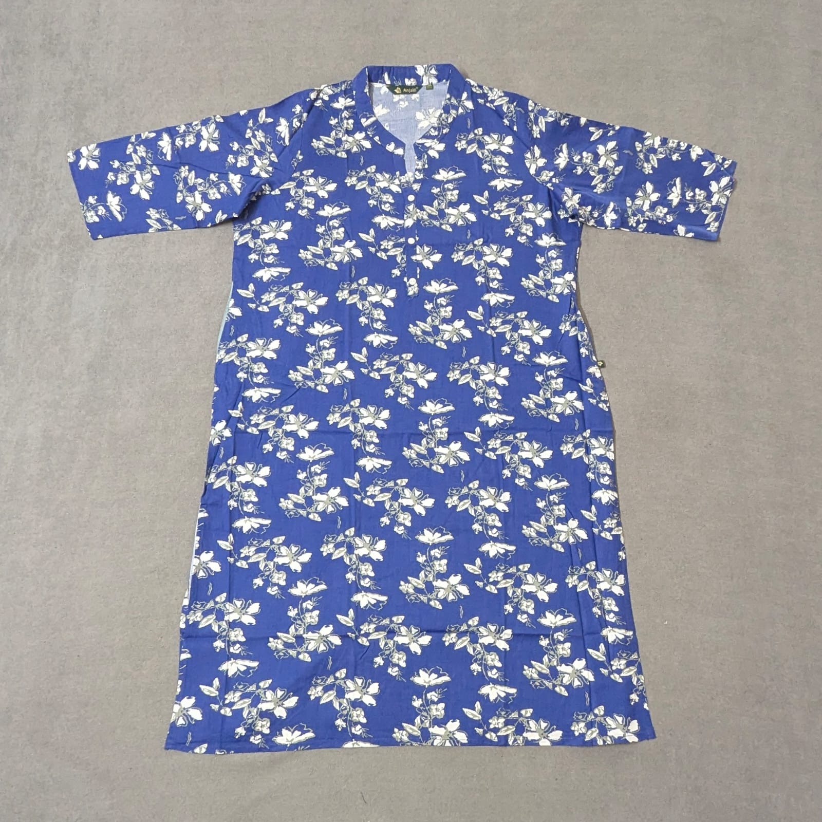 Pocket Style Dark Blue Cotton Kurti – Plus Size Straight Fit