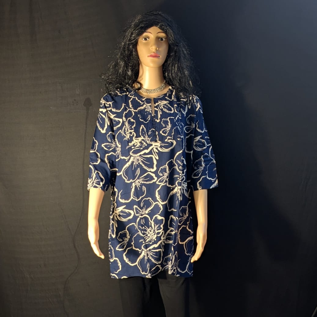 Navy Blue Wavy Floral Tunic Kurti for Women