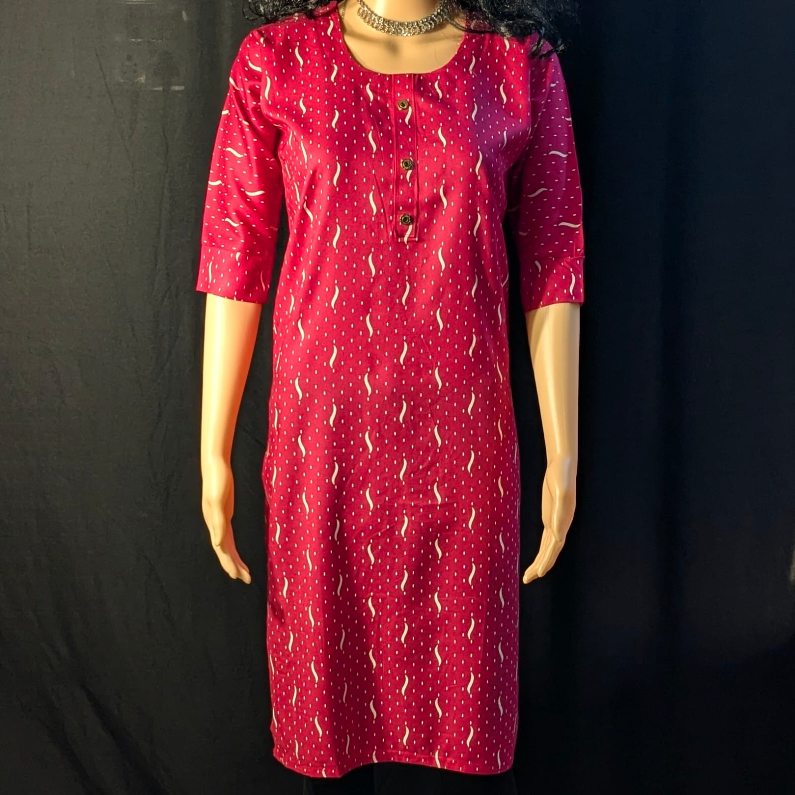 Elegant Pink Kurti with Wave Pattern Print