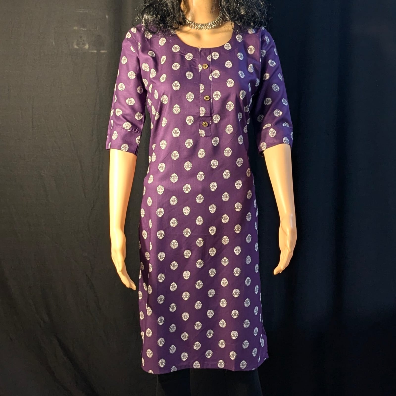 Women’s Dark Violet Straight Kurti with Simple Neck Design
