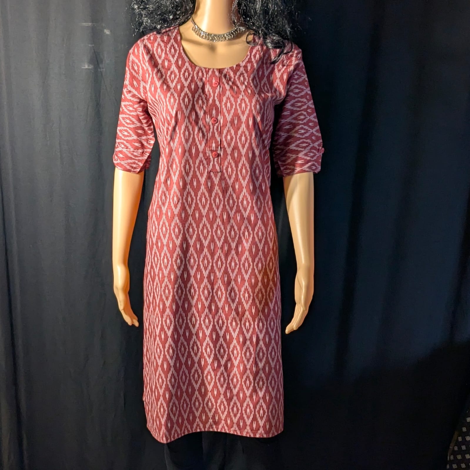 Women’s Reddish-Orange Printed Straight Kurti with Side Pocket