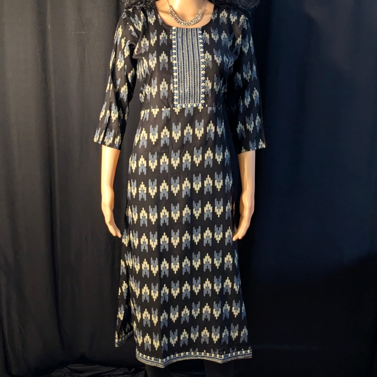 Women’s Black Umbrella-Style Rayon Kurti with Elegant Neck Design