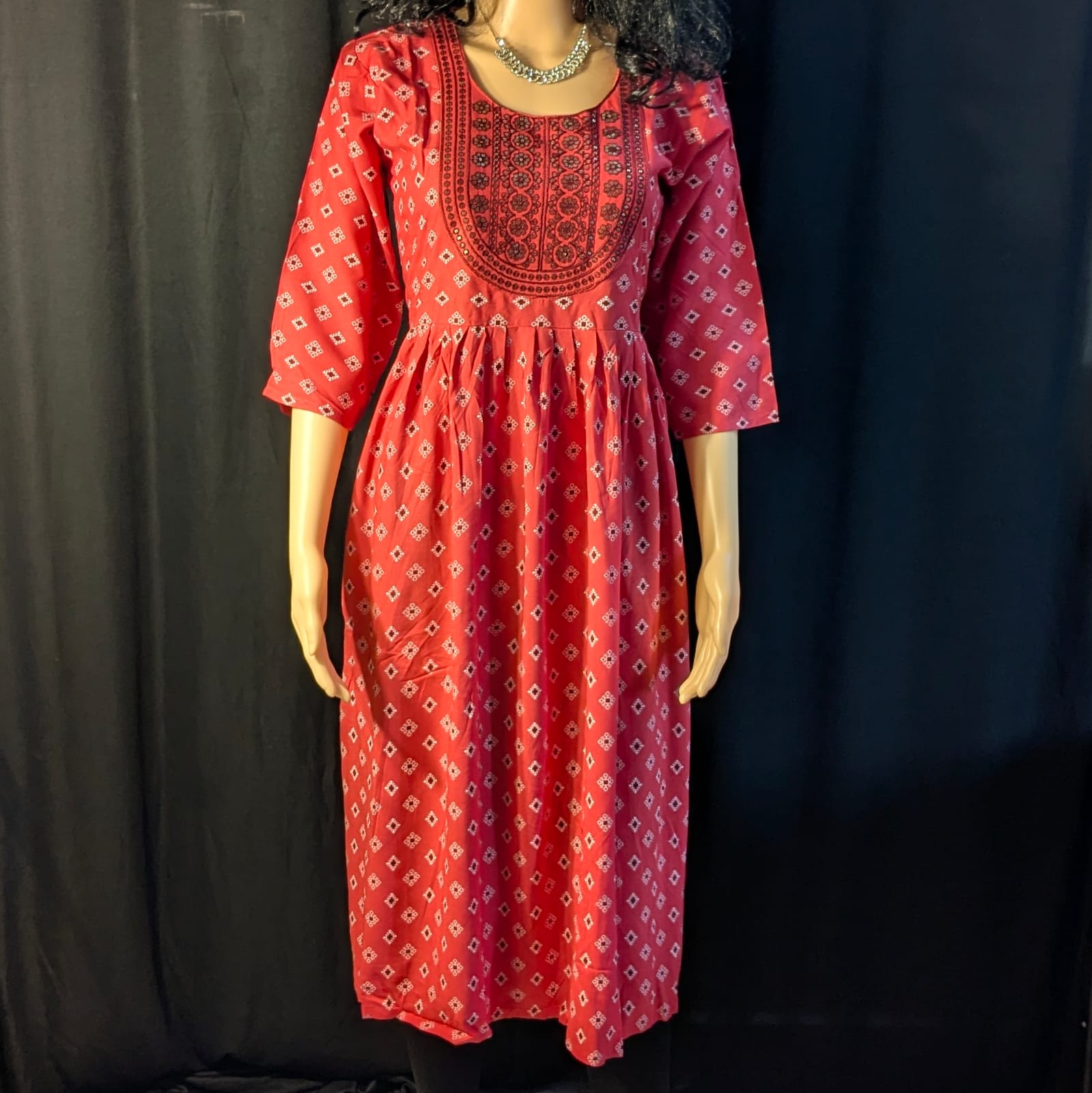 Dark Pink Umbrella Kurti with Chamak Neck & Back Knot
