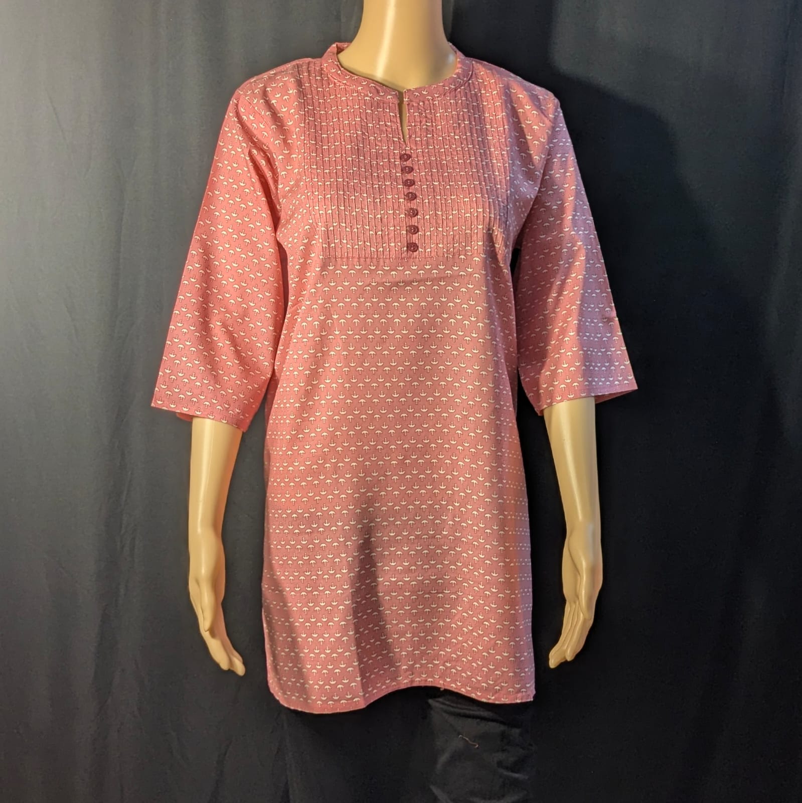 Pink Everyday Tunic Top with Delicate White Patterns